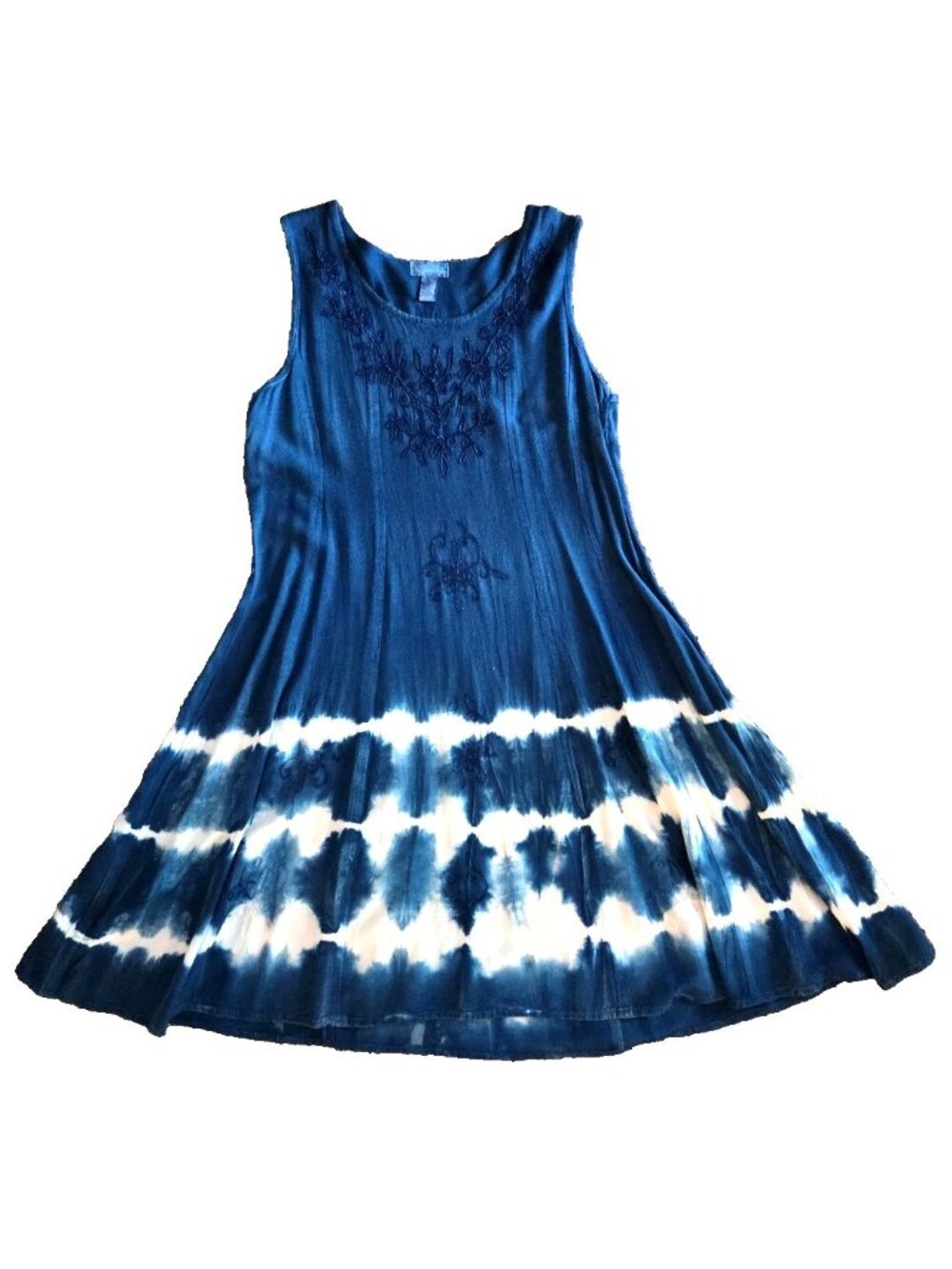 Boho Tie Dye Dress Tunic Navy Blue Petite Large Rayon Sleeveless Studio West